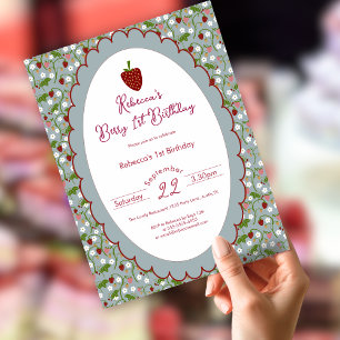 Berry First Erdbeere 1. Geburtstag Einladung