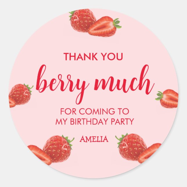 Berry First | Erdbeere 1. Geburtstag pink Runder Aufkleber (Vorderseite)