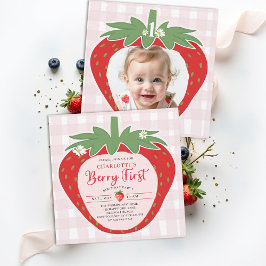 Berry First Erdbeere Süße Foto 1. Geburtstag Einladung