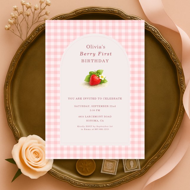 Berry First Erdbeergingham 1. Geburtstag Einladung (Von Creator hochgeladen)