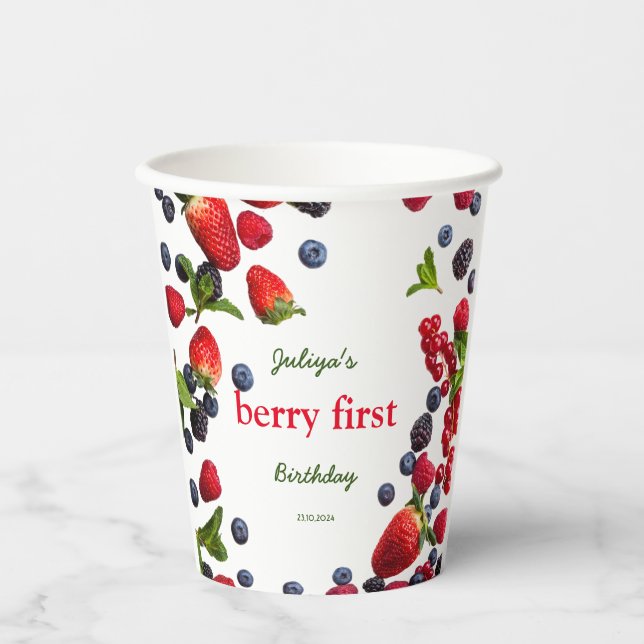 Berry First Geburtday Foto Pappbecher (Vorderseite)