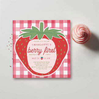 Berry First Giant Strawberry Sweet 1. Geburtstag Einladung
