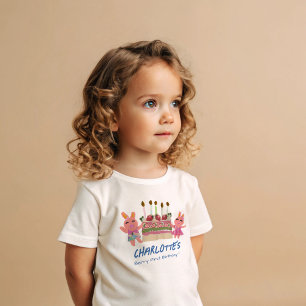 Berry First Happy Birthday Bunnies und Cake Blue Baby T-shirt