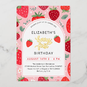 Berry First Niedlich 1. Geburtstag Strawberry Foto Folieneinladung