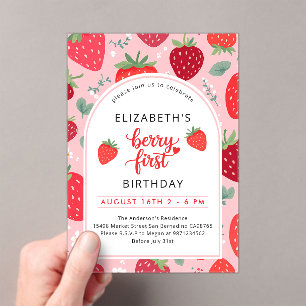 Berry First Niedlich 1. Geburtstag Strawberry Girl Acryleinladungen