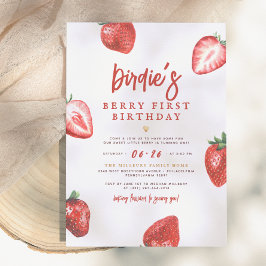 Berry First | Niedliche Erdbeere Mädchen 1. Geburt Einladung