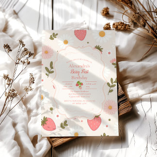 Berry First | Niedliche Erdbeere Mädchen 1. Geburt Einladung