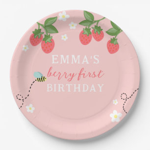 Berry First Pink Erdbeere und Blumen Pappteller