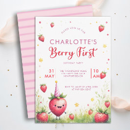 Berry First Pink Erdbeerpflückung 1. Geburtstag Einladung