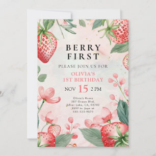 Berry First Pink Floral 1. Geburtstag Einladung