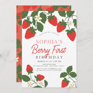 Berry First Red Strawberry Floral 1. Geburtstag Einladung