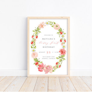 Berry First Strawberry 1. Geburtstag   Begrüßung Poster