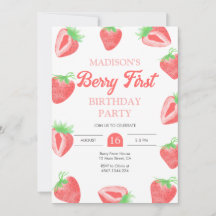 Berry First Strawberry 1. Geburtstag Einladung