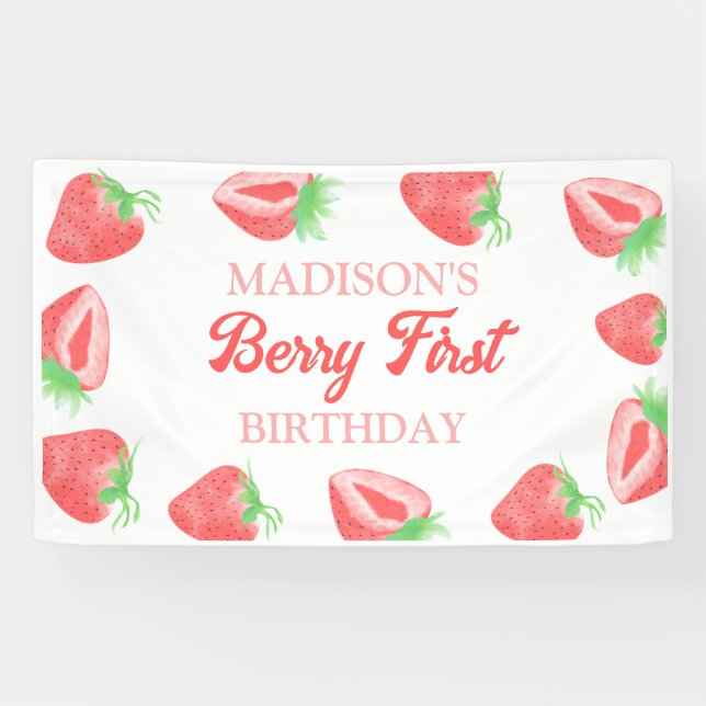 Berry First Strawberry 1. Geburtstag Party Banner (Horizontal)