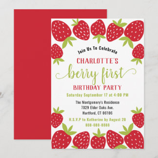 Berry First Strawberry 1. Geburtstag Party Custom Einladung
