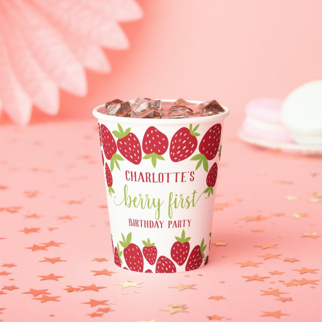 Berry First Strawberry 1. Geburtstag Party Custom Pappbecher (Insitu)