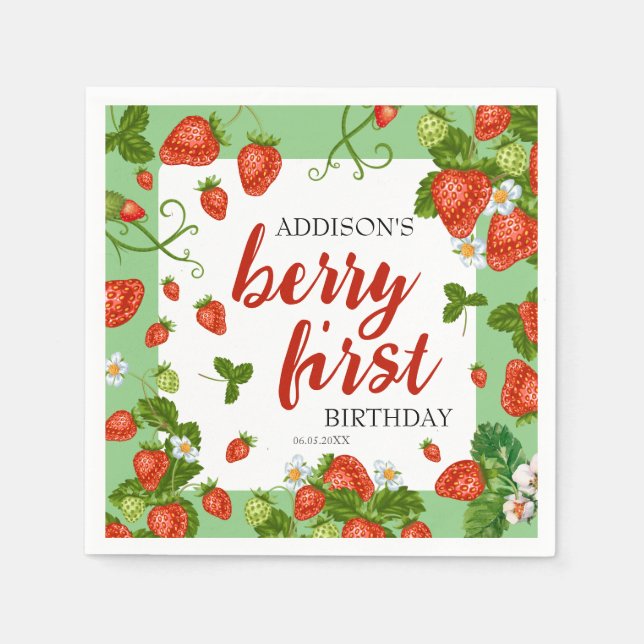 Berry First Strawberry 1. Geburtstag Party Custom Serviette (Vorderseite)