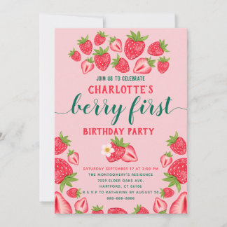 Berry First Strawberry 1. Geburtstag Party Girl Einladung