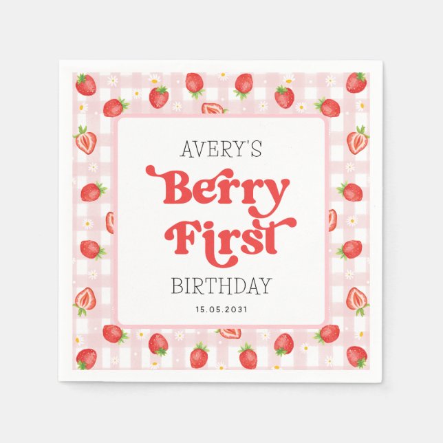 Berry First Strawberry 1. Geburtstag Party Serviette (Vorderseite)