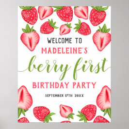 Berry First Strawberry 1. Geburtstag Party Willkom Poster