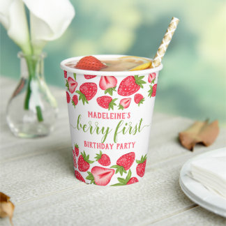 Berry First Strawberry 1. Geburtstag Personalisier Pappbecher