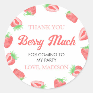Berry First Strawberry 1. Geburtstag Vielen Dank Runder Aufkleber