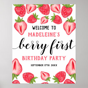 Berry First Strawberry 1. Geburtstagsfeier Willkom Poster