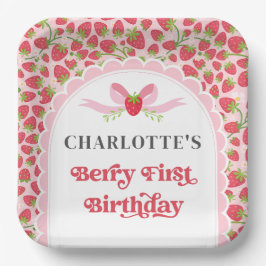 Berry First Strawberry 1st Birthday 9" Square Pappteller