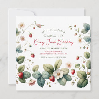 "Berry First" Strawberry Birthday Einladung