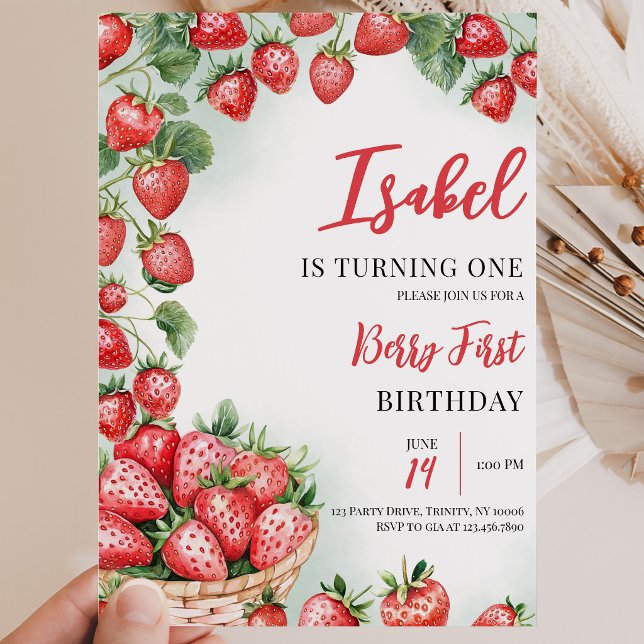Berry First Strawberry Birthday Einladung (Von Creator hochgeladen)
