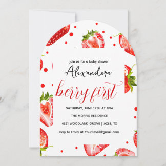 Berry First Strawberry Birthday Einladung, Rot Einladung