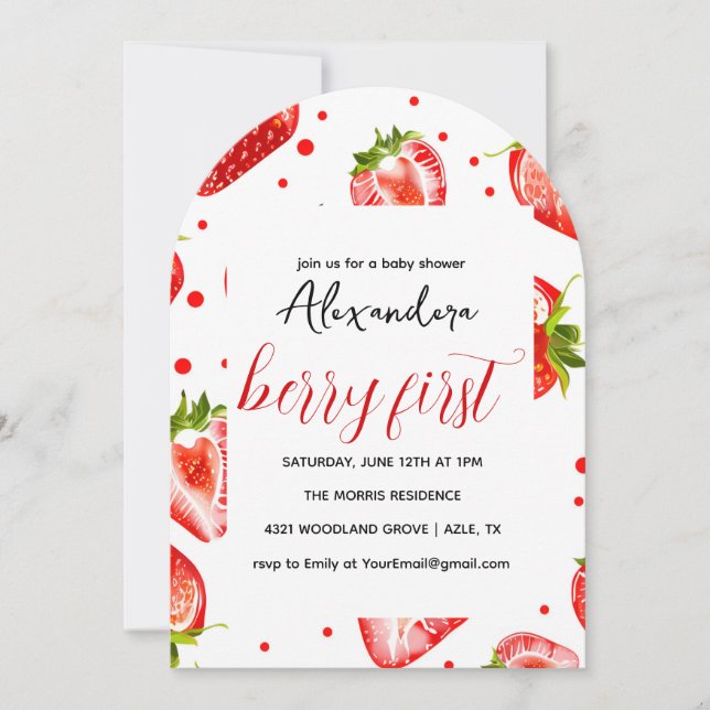 Berry First Strawberry Birthday Einladung, Rot Einladung (Vorderseite)