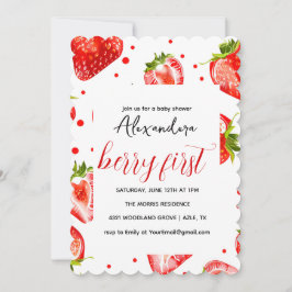 Berry First Strawberry Birthday Einladung, Rot Einladung