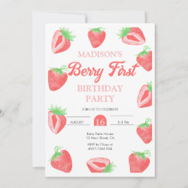 Berry First Strawberry Birthday Foto Einladung