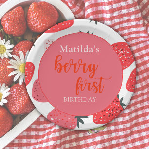Berry First Strawberry Birthday Party Red Pappteller