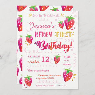 Berry First Strawberry Birthday Pary Einladung