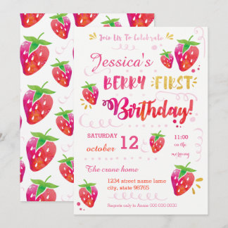 Berry First Strawberry Birthday Pary Einladung
