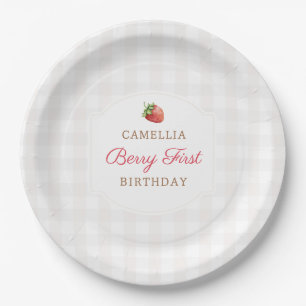 Berry First Strawberry Gingham Birthday Party Pappteller