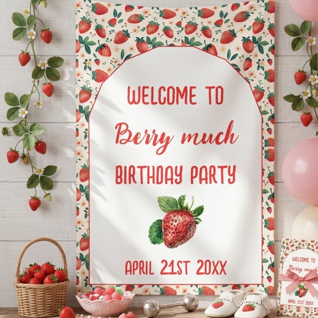 Berry First Strawberry Girl 1. Geburtstag Party Banner (Berry First Strawberry Girl 1st Birthday Party Banner)