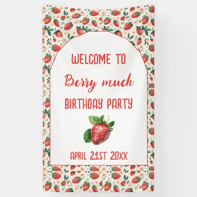 Berry First Strawberry Girl 1. Geburtstag Party Banner (Vertikal)