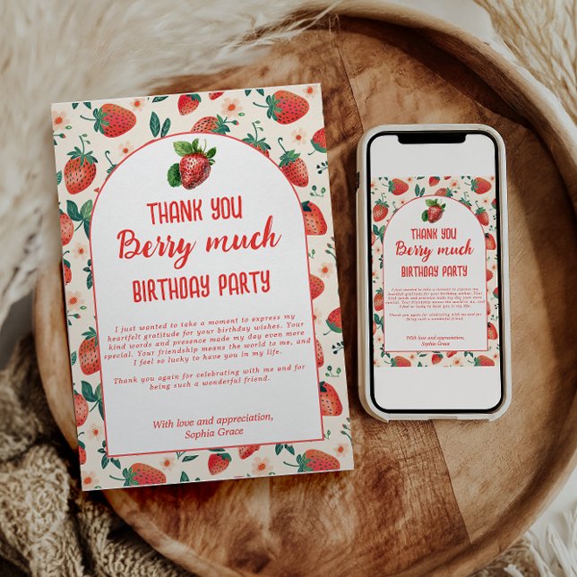 Berry First Strawberry Girl 1. Geburtstag Party Dankeskarte (Von Creator hochgeladen)