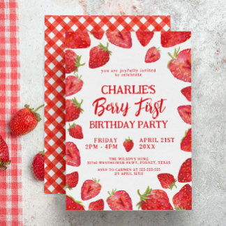 Berry First Strawberry Girl 1. Geburtstag Party Einladung