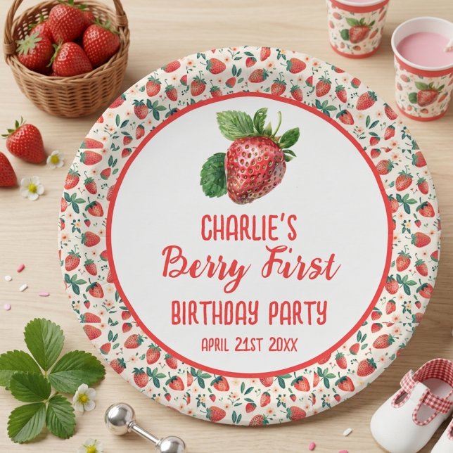 Berry First Strawberry Girl 1. Geburtstag Party Pappteller (Berry First Strawberry Girl 1st Birthday Party Paper Plates)