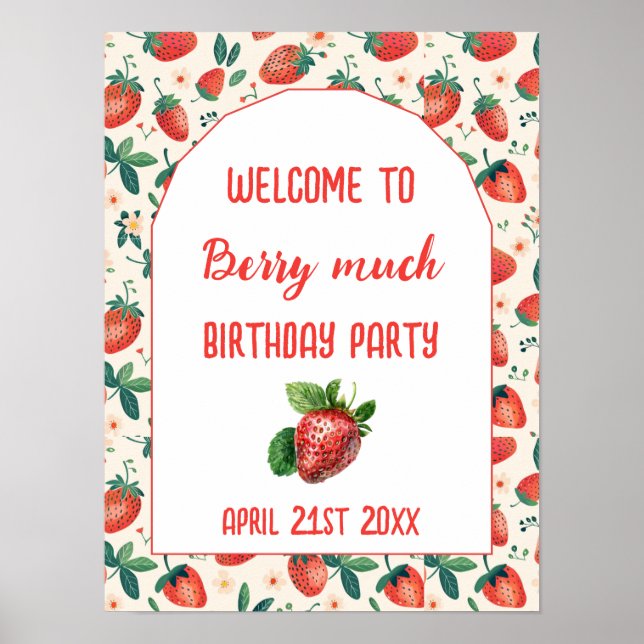 Berry First Strawberry Girl 1. Geburtstag Party Poster (Vorne)