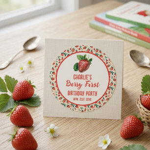 Berry First Strawberry Girl 1. Geburtstag Party Runder Aufkleber