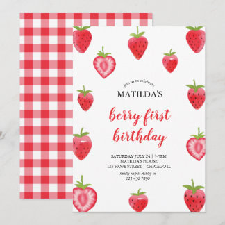 Berry First Strawberry Girl Birthday Einladung