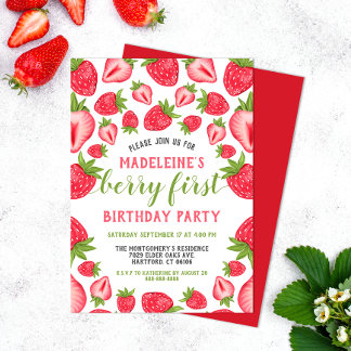 Berry First Strawberry Niedlich Custom 1. Geburtst Einladung