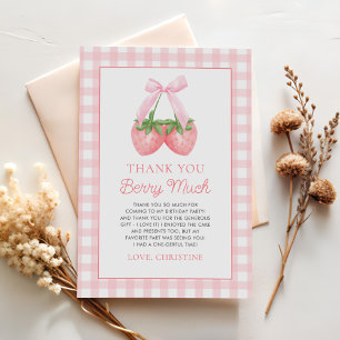 Berry First Strawberry Pink Bow 1. Geburtstag Dankeskarte