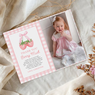 Berry First Strawberry Pink Bow 1. Geburtstag Foto Dankeskarte