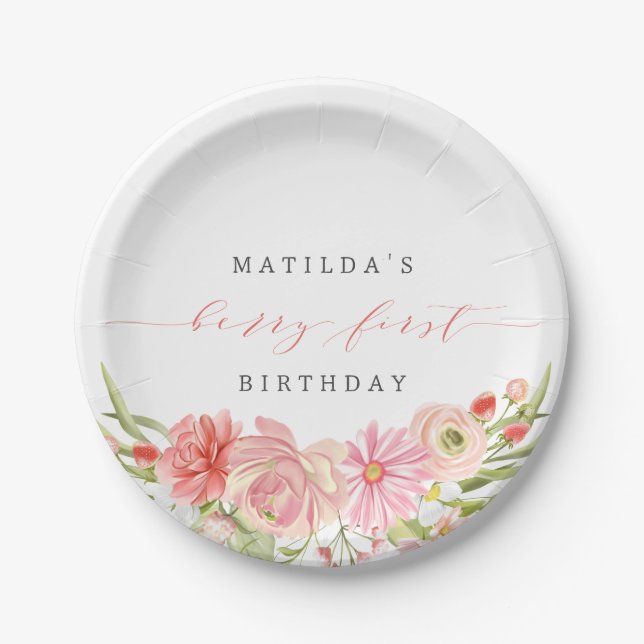 Berry First Strawberry Summer 1. Geburtstag | Pappteller (Vorderseite)